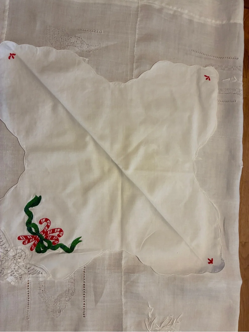 Vintage Embroidered Linen Doilies Set - Basket covers and Bun Warmer Covers
